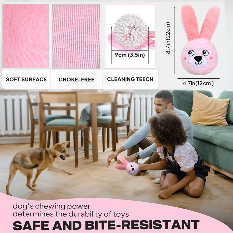 Fida Squeaky Dog Toys for Aggressive Chewers 3 in 1, Dog Chew Toys with 3 Layers,Interactive Dog Toys for Large Dogs Balls to Keep Them Busy for Small Medium Dogs(Pink Bunny) - Image 5