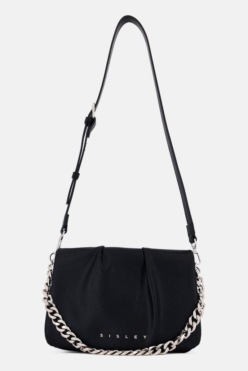 SISLEY Women Brand Logo Cross Body Bag, Black - Image 1