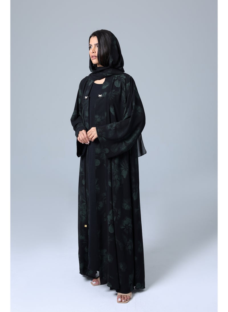 اكسا عباية مفتوحة من الامام ورود اخضر - Image 3