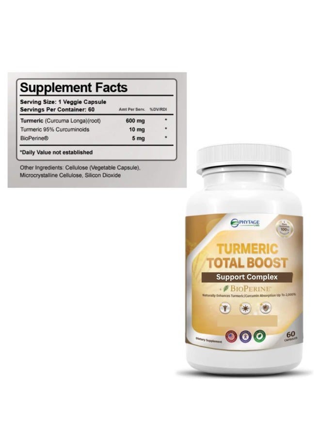 Phytage Labs Turmeric Total Boost Support Complex, with Bioperine for Advanced Absorption - 60 Capsules - Image 4