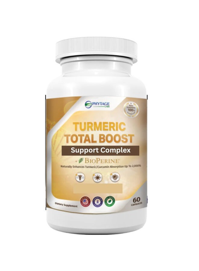 Phytage Labs Turmeric Total Boost Support Complex, with Bioperine for Advanced Absorption - 60 Capsules - Image 1