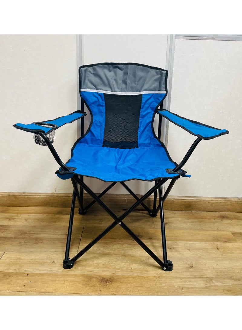 راكسوم كرسي تخييم قابل للطي ومتين مع حامل أكواب - إطار فولاذي قوي، أقدام مضادة للانزلاق من البولي إيثيلين، ظهر شبكي قابل للتهوية، قماش أكسفورد 600D - مثالي للاستخدام في الهواء الطلق والشاطئ والصيد والحديقة (أزرق) - Image 1