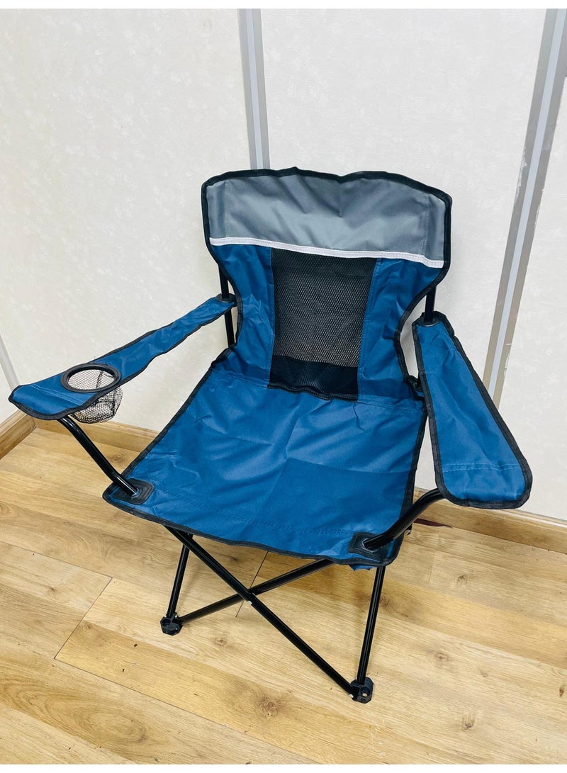 راكسوم كرسي تخييم قابل للطي ومتين مع حامل أكواب - إطار فولاذي قوي، أقدام مضادة للانزلاق من البولي إيثيلين، ظهر شبكي قابل للتهوية، قماش أكسفورد 600D - مثالي للاستخدام في الهواء الطلق والشاطئ والصيد والحديقة (أزرق) - Image 2