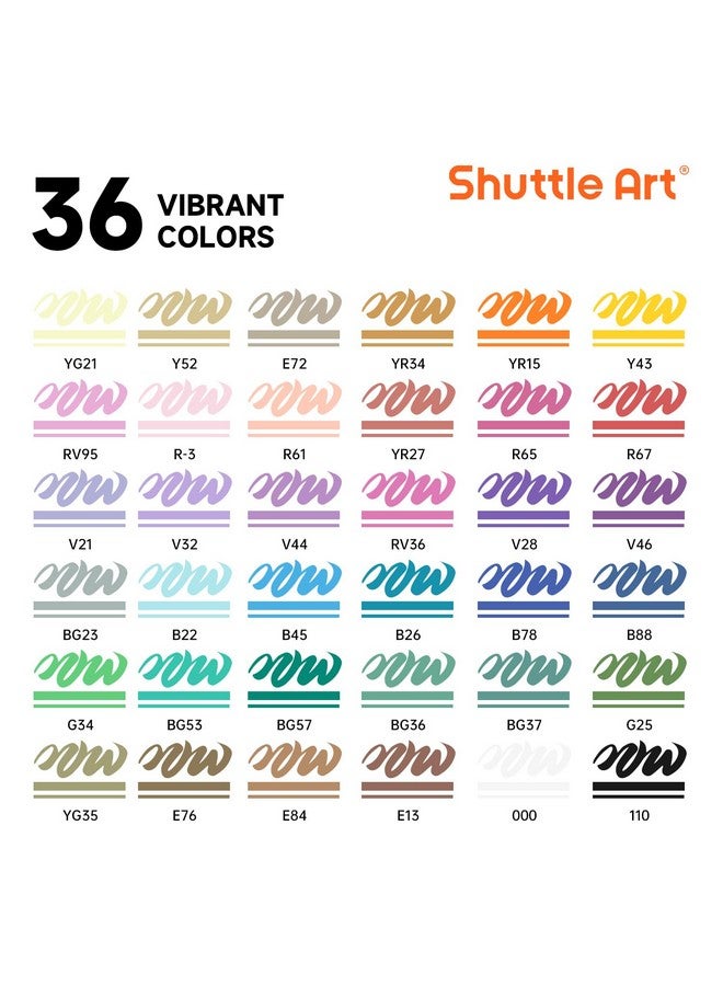شاتل أرت أقلام تلوين أكريليك للتحكم التلقائي بالحبر من Shuttle Art، 36 لونًا برأس فرشاة للرسم على الصخور والسيراميك والخشب والقماش والزجاج والحجر والنسيج وصناعة البطاقات وأدوات الرسم اليدوية والفنية - Image 2