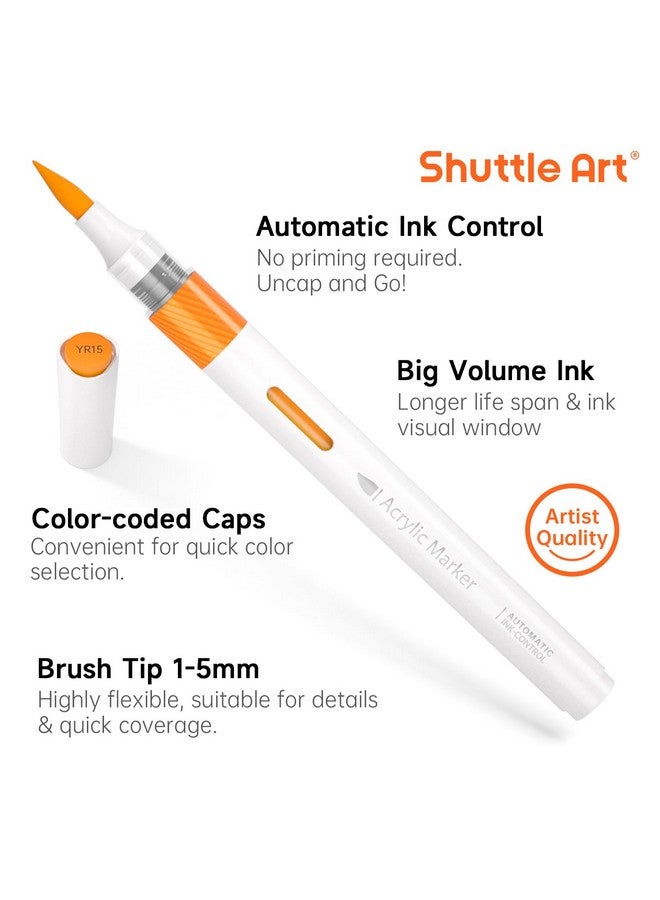 شاتل أرت أقلام تلوين أكريليك للتحكم التلقائي بالحبر من Shuttle Art، 36 لونًا برأس فرشاة للرسم على الصخور والسيراميك والخشب والقماش والزجاج والحجر والنسيج وصناعة البطاقات وأدوات الرسم اليدوية والفنية - Image 4