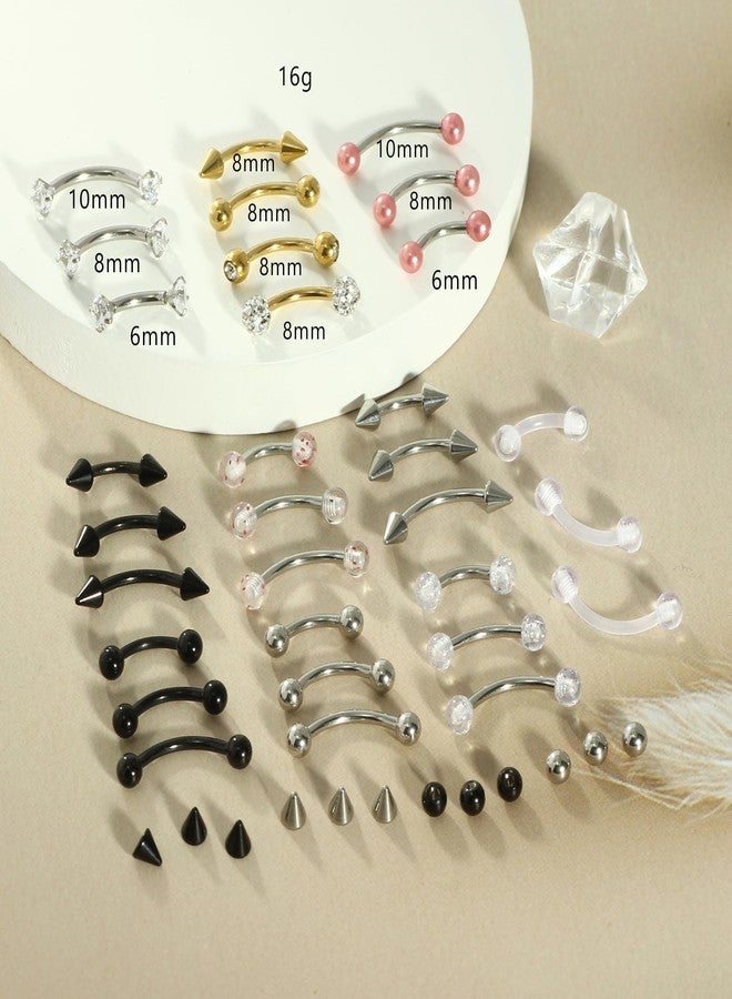 Suotarn Eyebrow Piercing Jewelry Surgical Steel Curved Barbell Tiny Eyebrow Ring Vertical Labret Lip Jewelry Ear Rook Helix Conch Daith For Women Men 16g 6mm/8mm/10mm - Image 2
