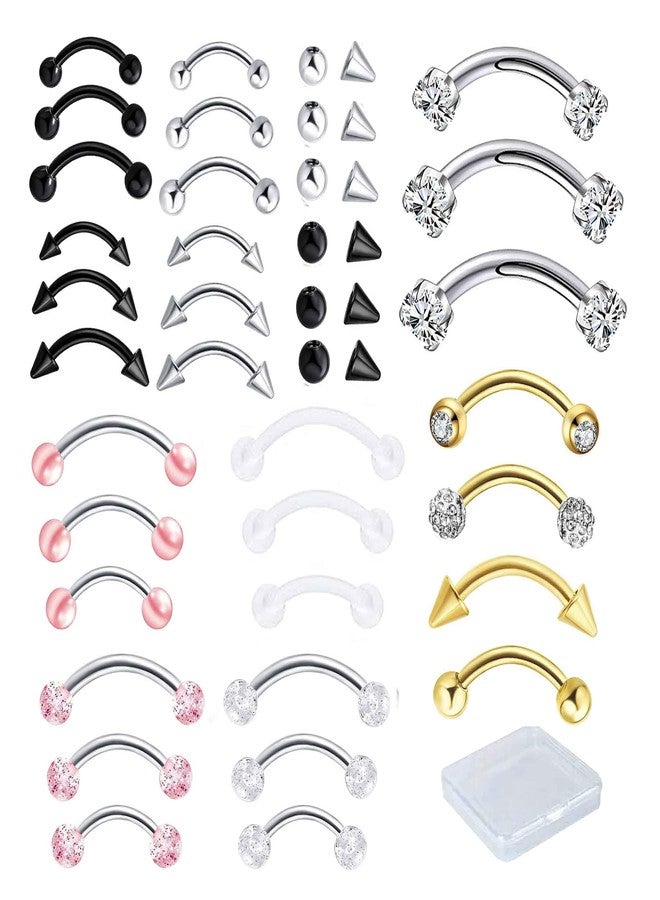 Suotarn Eyebrow Piercing Jewelry Surgical Steel Curved Barbell Tiny Eyebrow Ring Vertical Labret Lip Jewelry Ear Rook Helix Conch Daith For Women Men 16g 6mm/8mm/10mm - Image 1