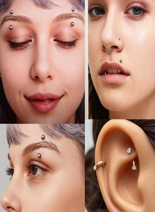 Suotarn Eyebrow Piercing Jewelry Surgical Steel Curved Barbell Tiny Eyebrow Ring Vertical Labret Lip Jewelry Ear Rook Helix Conch Daith For Women Men 16g 6mm/8mm/10mm - Image 4