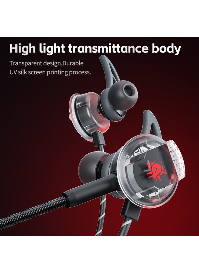 Plextone Plextone RX3 MERCURY Wired Gaming Earphones with 3.5mm AUX Jack and Type-C Connector for Android Phones, iPhone 15 of all models, and iPhone 16 of all models, with a long noise-isolating microphone, a durable, transparent design, soft, light, and comfortable for the ear, black color  - Image 2