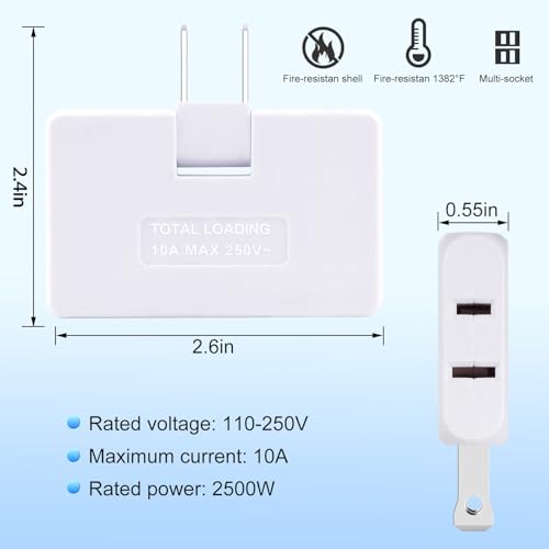 Romeda 3 Pack AC Flat Wall Outlet Extender Flat Plug Adapter Outlet, Fold-Able 3 Way Wall Adapter Mani Plug for Home and Travel (White) - Image 2