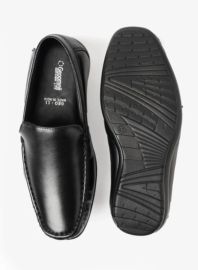 Geoomnii Luke Style Men Leather Loafers Slip Ons Black