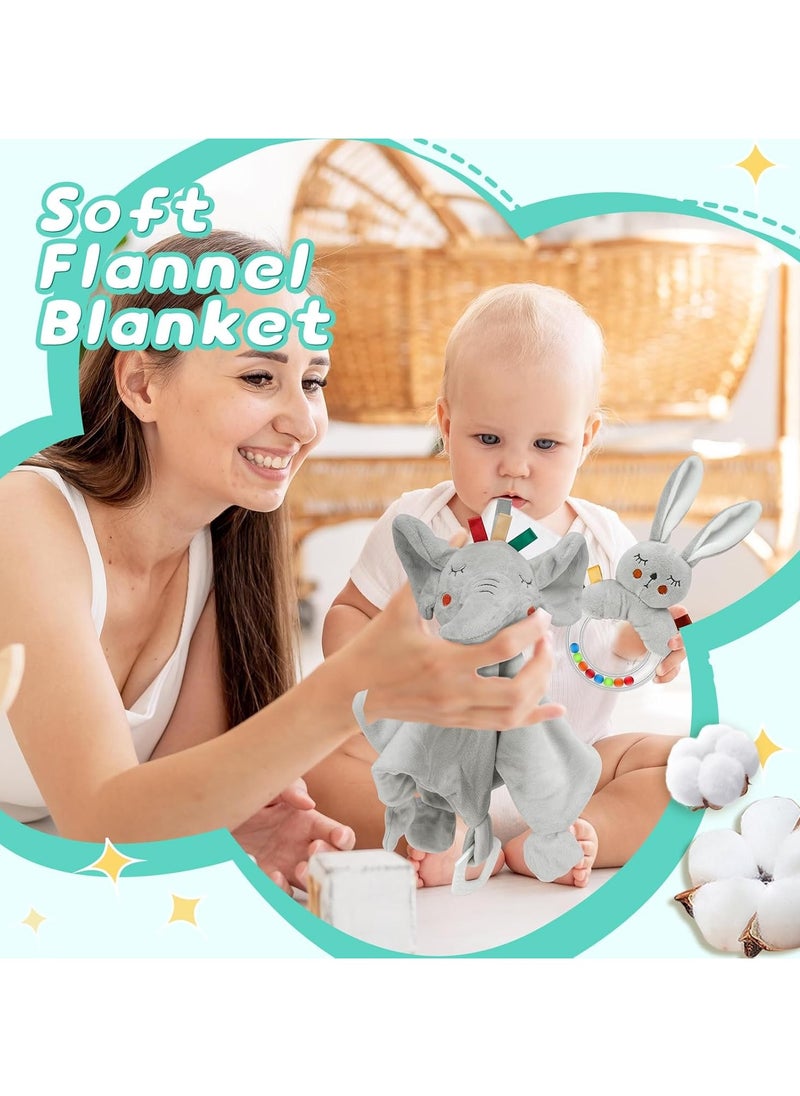 NNEWVANTE - Baby Gift Basket, Newborn Baby Boy Gift Basket, Multiple Pieces Newborn Essentials for New Baby Gifts Basket Set with Baby Blanket, Baby Bunny Rattle, Keepsake Milestone, Elephant Toy, Baby Socks - Image 1