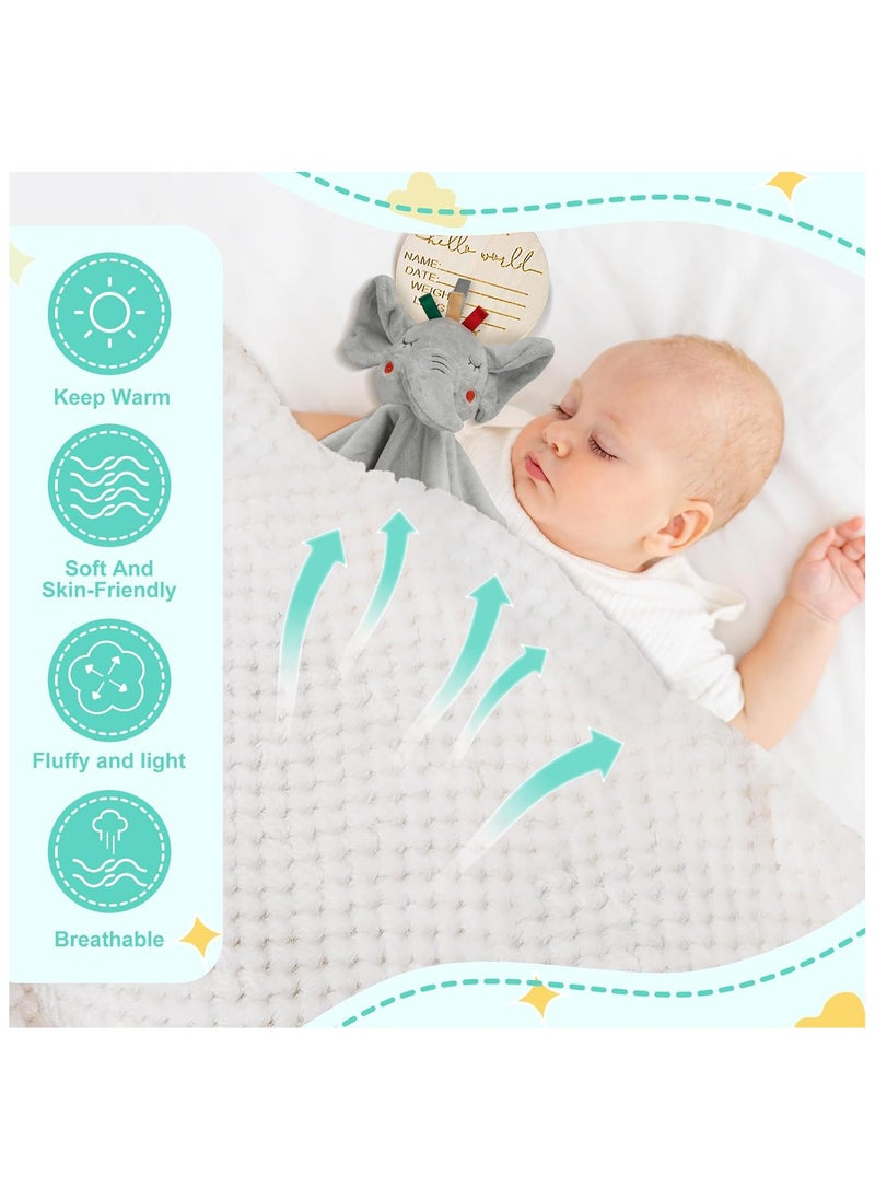 NNEWVANTE Baby Gift Basket, Newborn Baby Boy Gift Basket, Multiple Pieces Newborn Essentials for New Baby Gifts Basket Set with Baby Blanket, Baby Bunny Rattle, Keepsake Milestone, Elephant Toy, Baby Socks  - Image 3