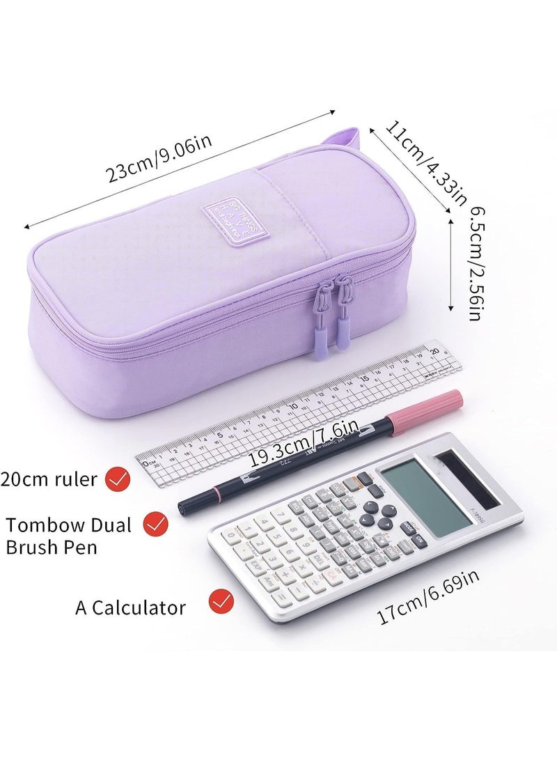 Durable Pen Pencil Case, Big Storage Pen Pouch Bag, Large Capacity, with Strong Zippers Pulls, Sturdy and Durable, for School Supplies Office College Teen Girls Adults, Purple - Image 2