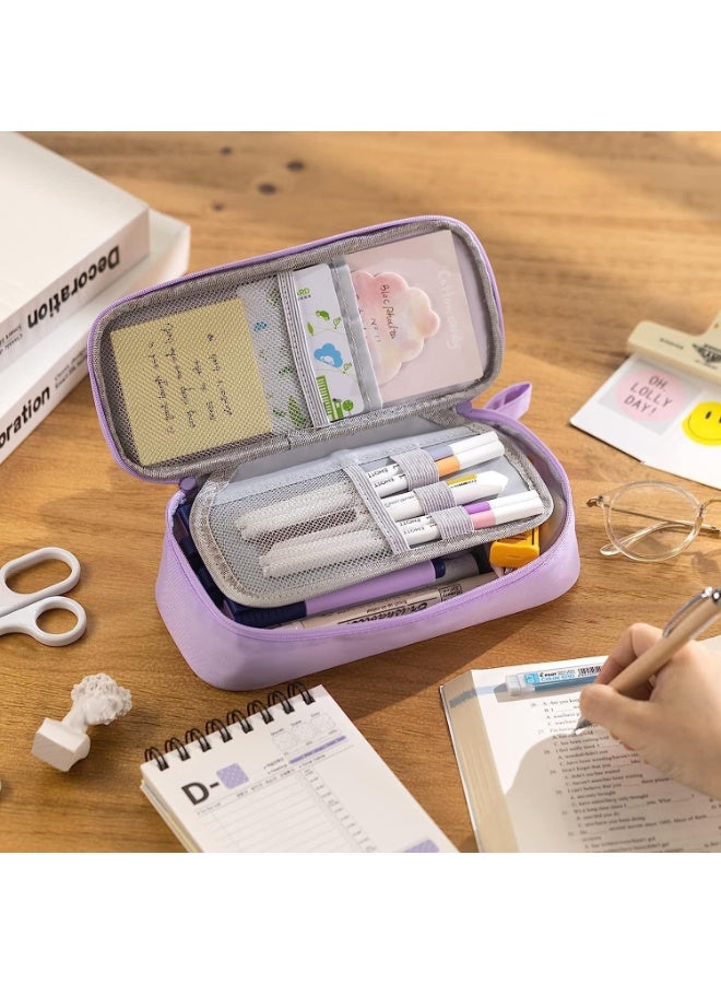 Durable Pen Pencil Case, Big Storage Pen Pouch Bag, Large Capacity, with Strong Zippers Pulls, Sturdy and Durable, for School Supplies Office College Teen Girls Adults, Purple - Image 3