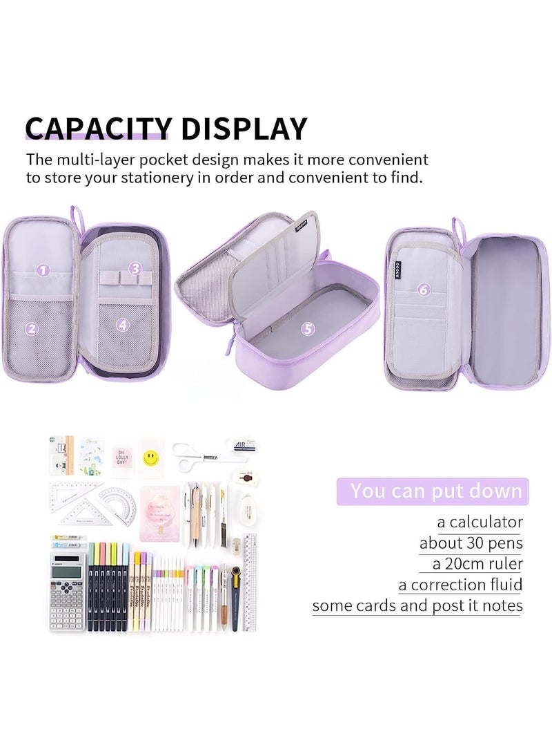 Durable Pen Pencil Case, Big Storage Pen Pouch Bag, Large Capacity, with Strong Zippers Pulls, Sturdy and Durable, for School Supplies Office College Teen Girls Adults, Purple - Image 4