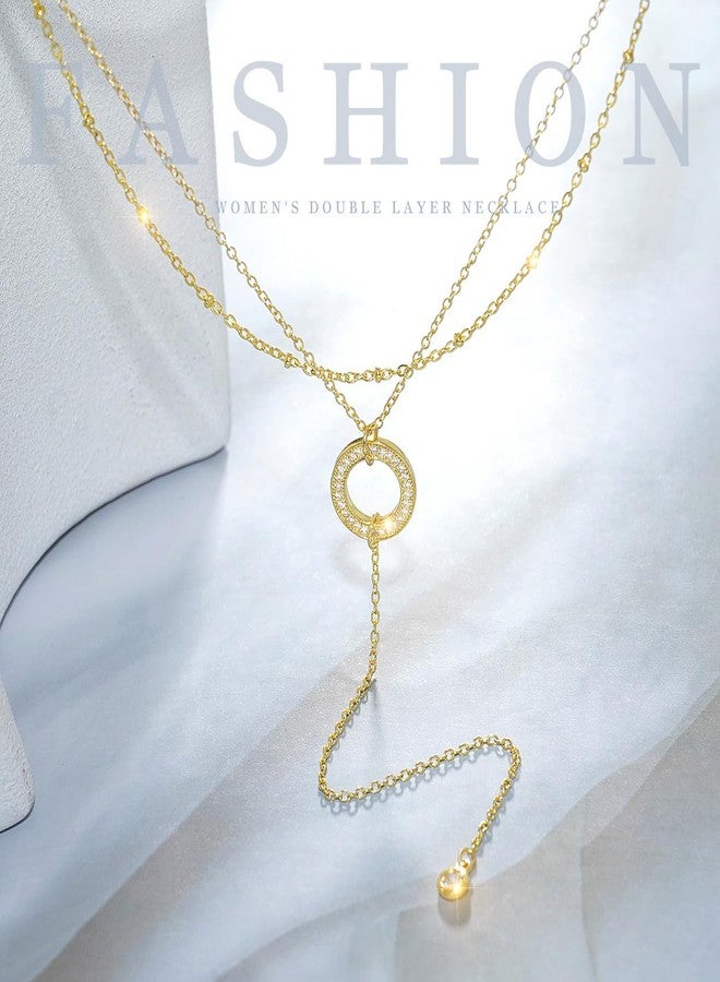 Suyi Lariat Necklace for Women Gold Dainty Long Necklace 14k Gold Plated Y-Shaped Necklaces Circle Gold 2 - Image 5