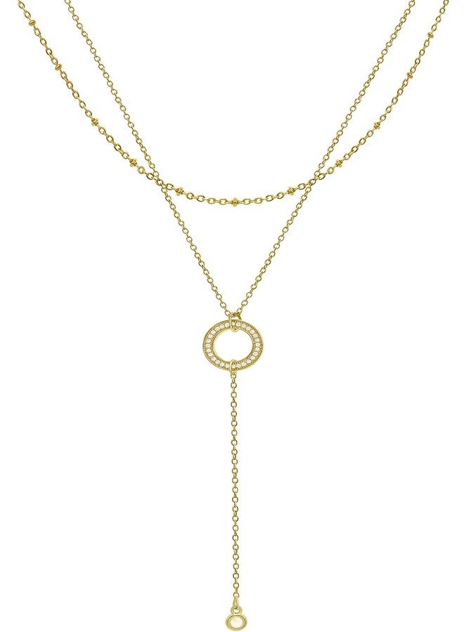 Suyi Lariat Necklace for Women Gold Dainty Long Necklace 14k Gold Plated Y-Shaped Necklaces Circle Gold 2 - Image 1