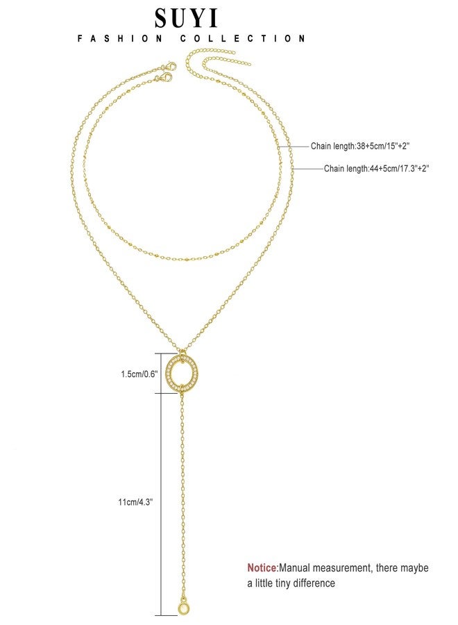 Suyi Lariat Necklace for Women Gold Dainty Long Necklace 14k Gold Plated Y-Shaped Necklaces Circle Gold 2 - Image 4