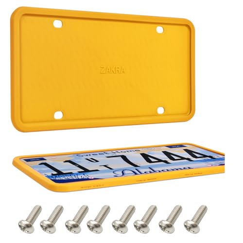 ZAKRA 2 Pack Racing Yellow Silicone License Plate Frame 100 Street Legal Zero Obstruction Sporty Aesthetic Car Accessories HighVisibility RattleFree Universal Car Tag Holder for JDM - Image 1