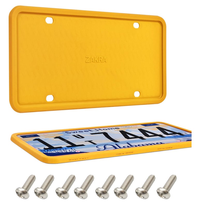 ZAKRA 2 Pack Racing Yellow Silicone License Plate Frame 100 Street Legal Zero Obstruction Sporty Aesthetic Car Accessories HighVisibility RattleFree Universal Car Tag Holder for JDM - Image 3