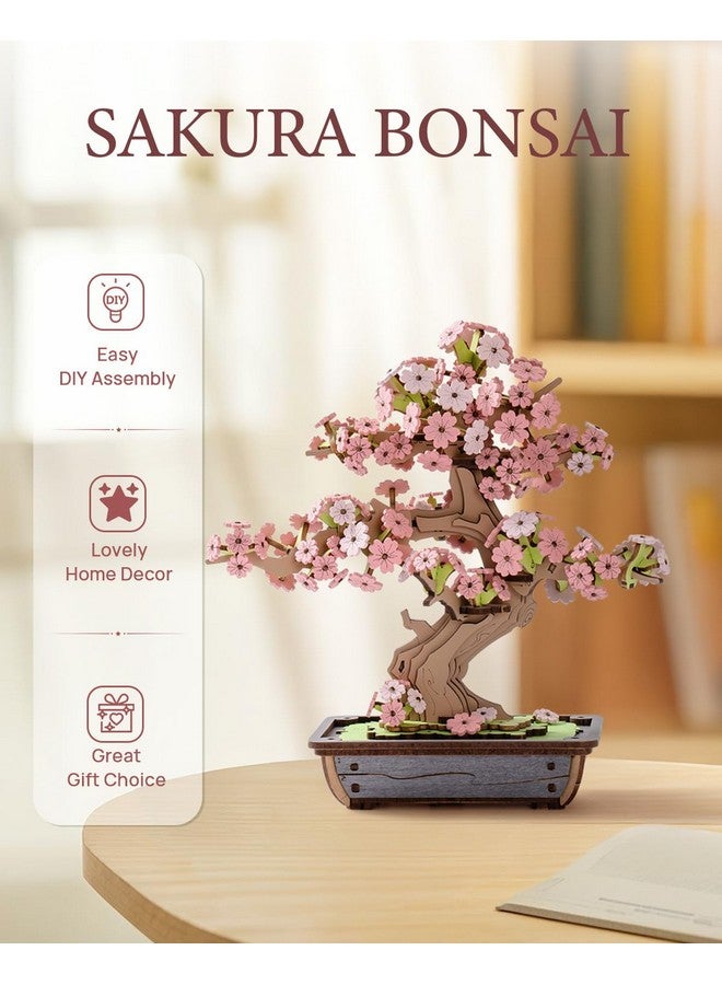 Rolife Rolife 3D Wooden Puzzle Flower for Adults, DIY Sakura Bonsai Tree Plants for Home Table Decor, Creative Cherry Blossom Crafts Birthday Model Building Kits Toys - Image 2