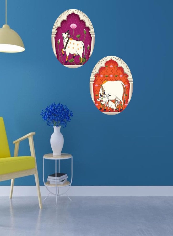 CRAFTOMANIC لوحة جدارية دائرية الشكل من خشب MDF بتصميم بقرة بيتشواي من كرافتومانيك®، مقاس 8×8 بوصة، مثالية لتزيين غرفة المعيشة، وديكورات ديوالي، وحفلات الزفاف، وجميع المناسبات الاحتفالية. - Image 1