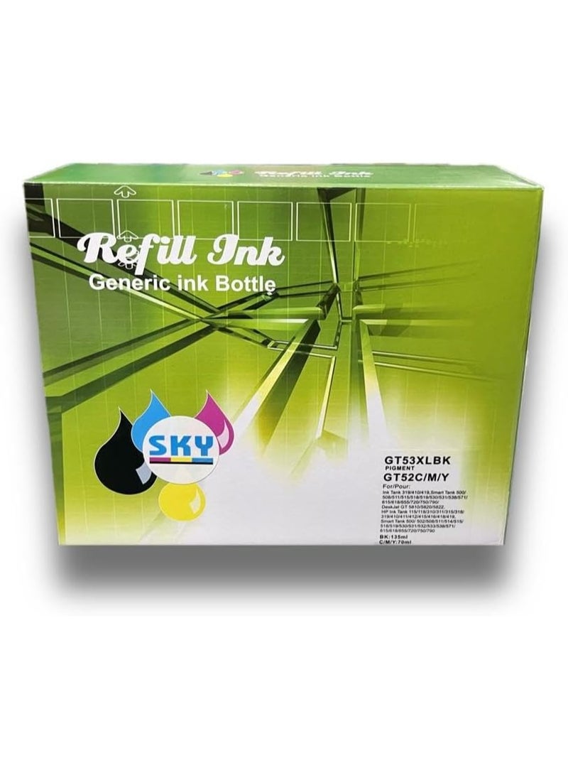 SKY 4-Pack GT53XL/GT51XL GT52 Compatible Refill Ink Replacement for GT53XL GT53 GT52 GT51 Ink Bottle to Use for DeskJet GT5810, 5820, DeskJet GT and Smart Tank Series Printers - Image 2