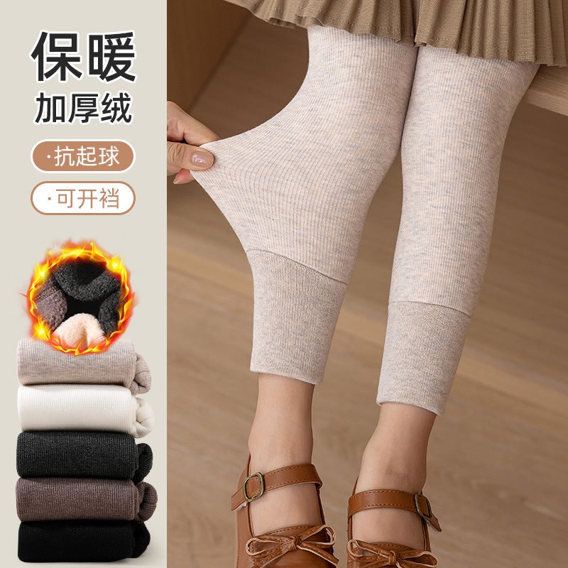 Girls' Fleece-Lined Leggings Children'S Leggings Baby Warm Pants Thickened Outer Wear Pantyhose One-Piece Velvet - Image 3