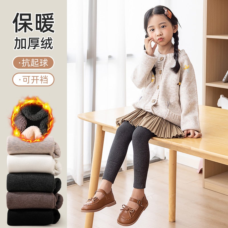 Girls' Fleece-Lined Leggings Children'S Leggings Baby Warm Pants Thickened Outer Wear Pantyhose One-Piece Velvet - Image 4