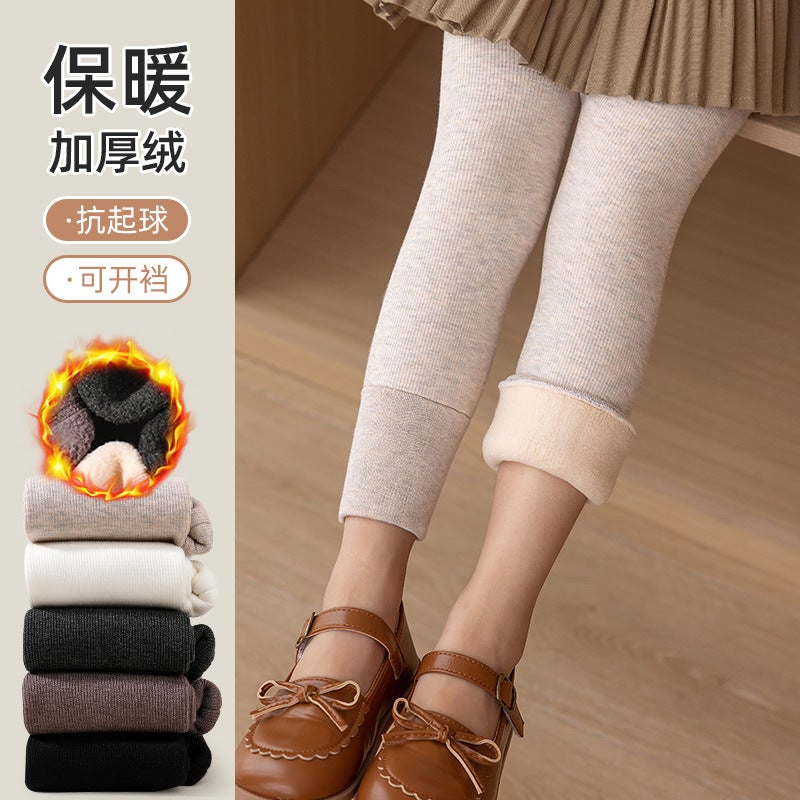 Girls' Fleece-Lined Leggings Children'S Leggings Baby Warm Pants Thickened Outer Wear Pantyhose One-Piece Velvet - Image 5