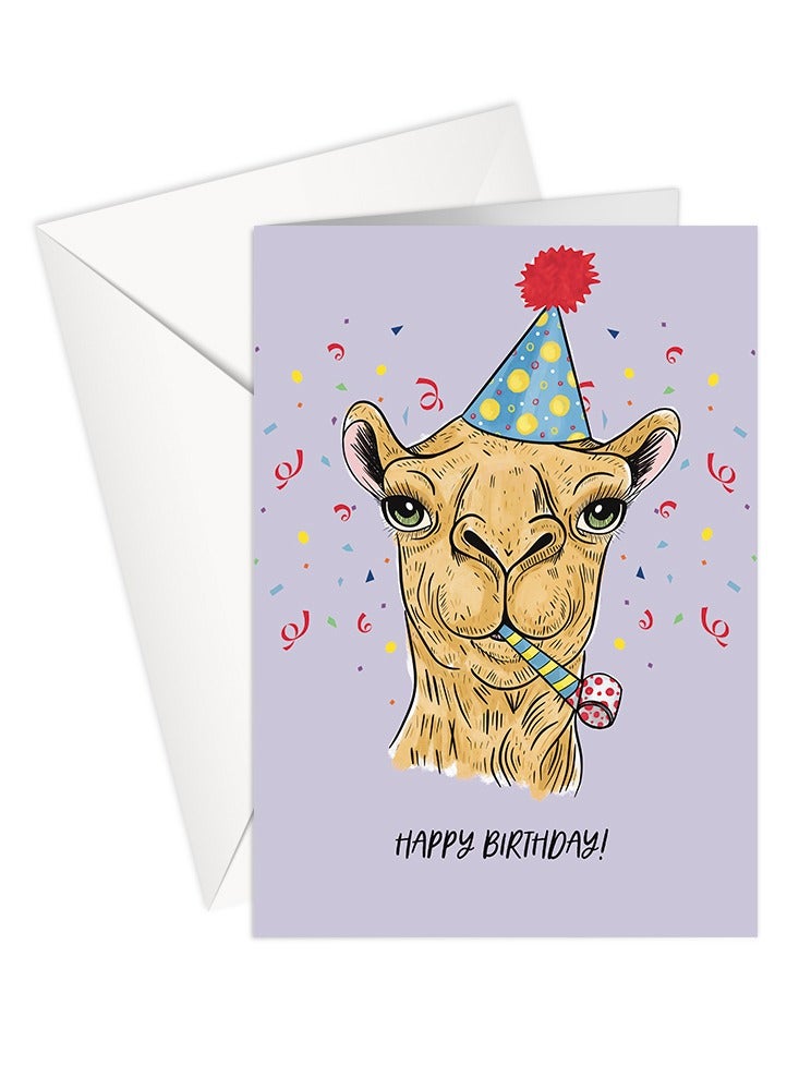 شير ذا لوف  بطاقة تهنئة بعيد ميلاد الجمل - موضوع حفلة أرجوانية مرحة، بطاقة عيد ميلاد لطيفة وملونة للأطفال والأصدقاء والعائلة والاحتفالات الخاصة - Image 1