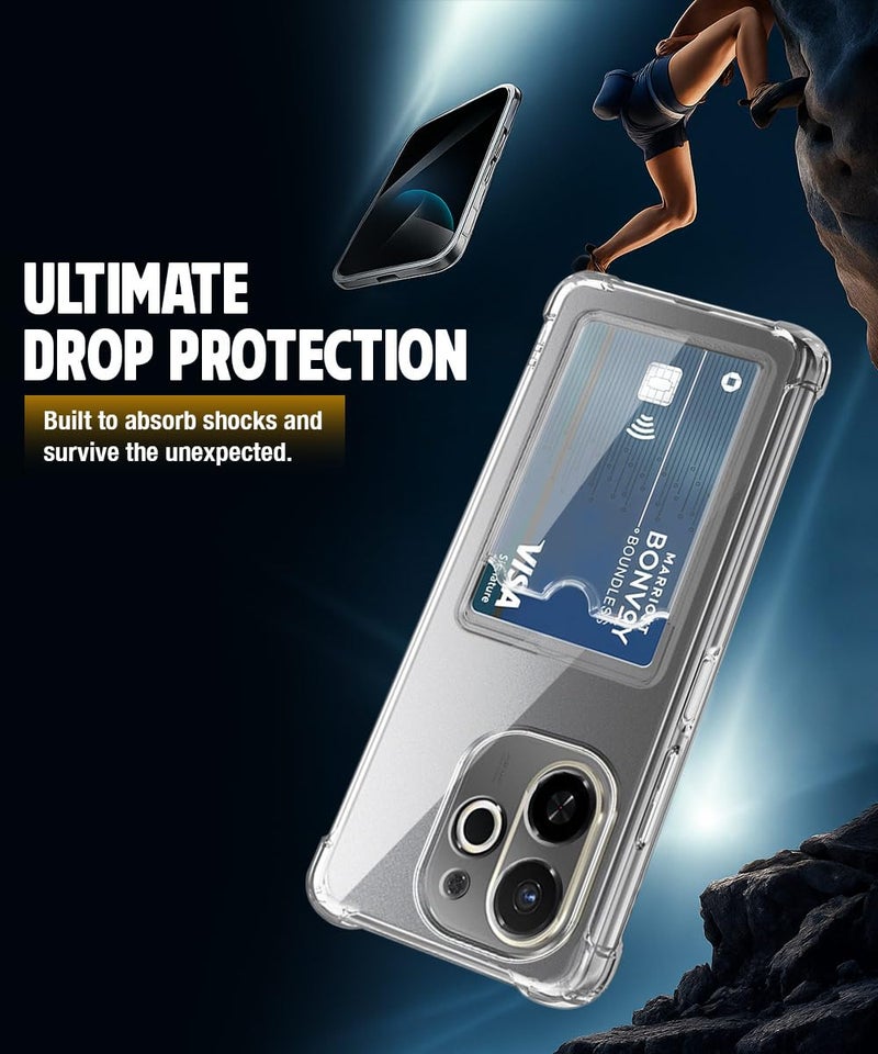 WOW IMAGINE Transparent Back Cover Case for Tecno Spark 30C 4G | Flexible Built-in Slim Card Pockets Wallet | 360° Camera Protection TPU | Soft Silicone Mobile Cover - Transparent - Image 3