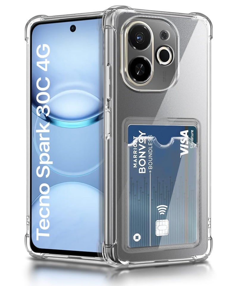 WOW IMAGINE Transparent Back Cover Case for Tecno Spark 30C 4G | Flexible Built-in Slim Card Pockets Wallet | 360° Camera Protection TPU | Soft Silicone Mobile Cover - Transparent - Image 1