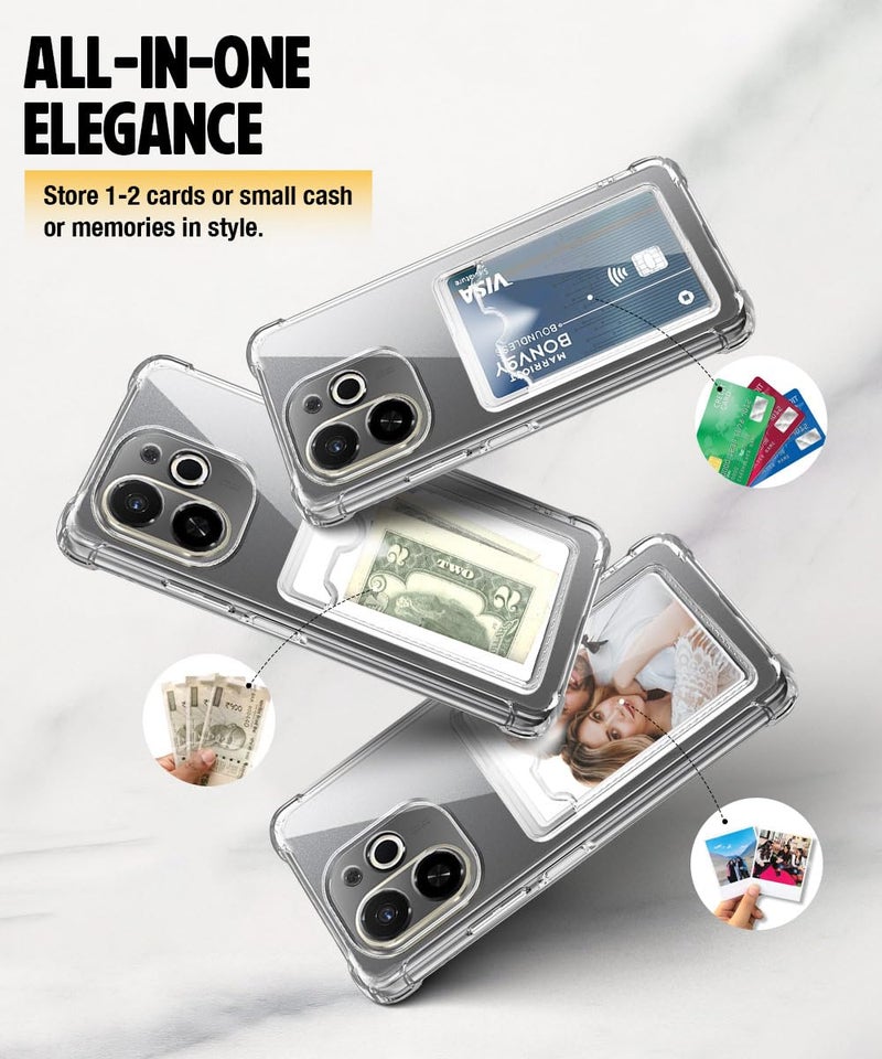 WOW IMAGINE Transparent Back Cover Case for Tecno Spark 30C 4G | Flexible Built-in Slim Card Pockets Wallet | 360° Camera Protection TPU | Soft Silicone Mobile Cover - Transparent - Image 4