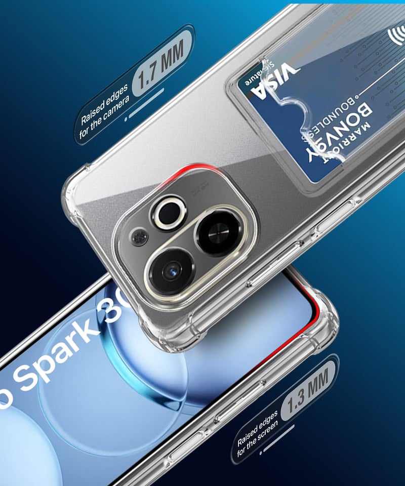 WOW IMAGINE Transparent Back Cover Case for Tecno Spark 30C 4G | Flexible Built-in Slim Card Pockets Wallet | 360° Camera Protection TPU | Soft Silicone Mobile Cover - Transparent - Image 5