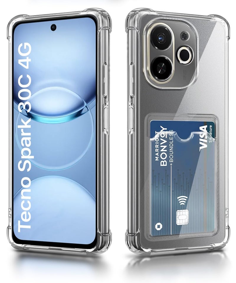 WOW IMAGINE Transparent Back Cover Case for Tecno Spark 30C 4G | Flexible Built-in Slim Card Pockets Wallet | 360° Camera Protection TPU | Soft Silicone Mobile Cover - Transparent - Image 2