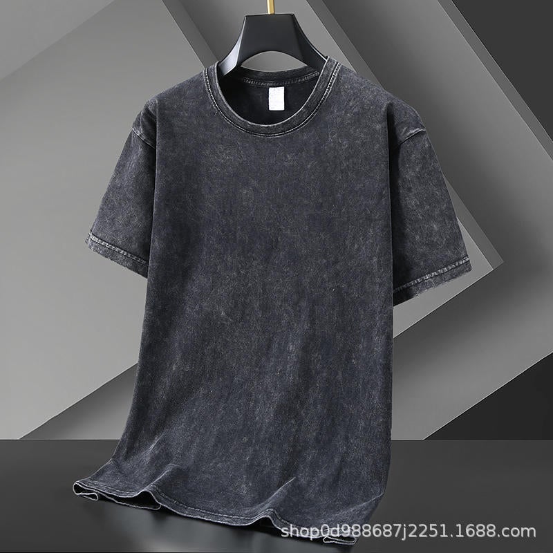 American-style Washed Old Short-sleeved T-shirt Fried Snow Flower US Code Fashion Brand Explosions Men's and Women's T-shirt with LOGO Printing - Image 1