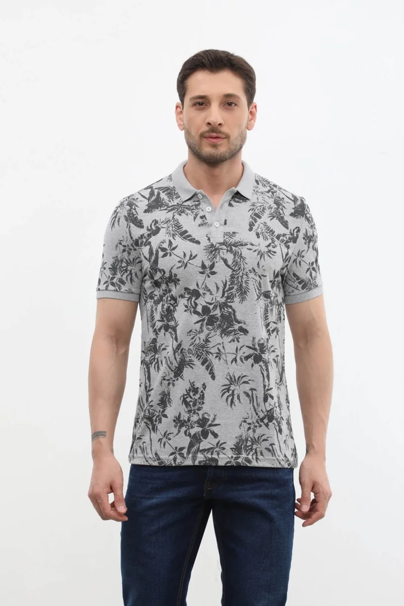 ماركابيا مان Men's Polo Neck Forest Patterned 100% Cotton T-Shirt