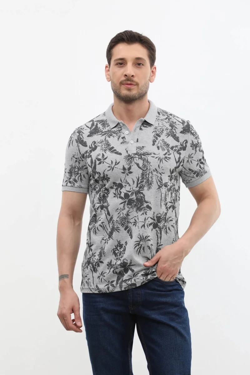 ماركابيا مان Men's Polo Neck Forest Patterned 100% Cotton T-Shirt
