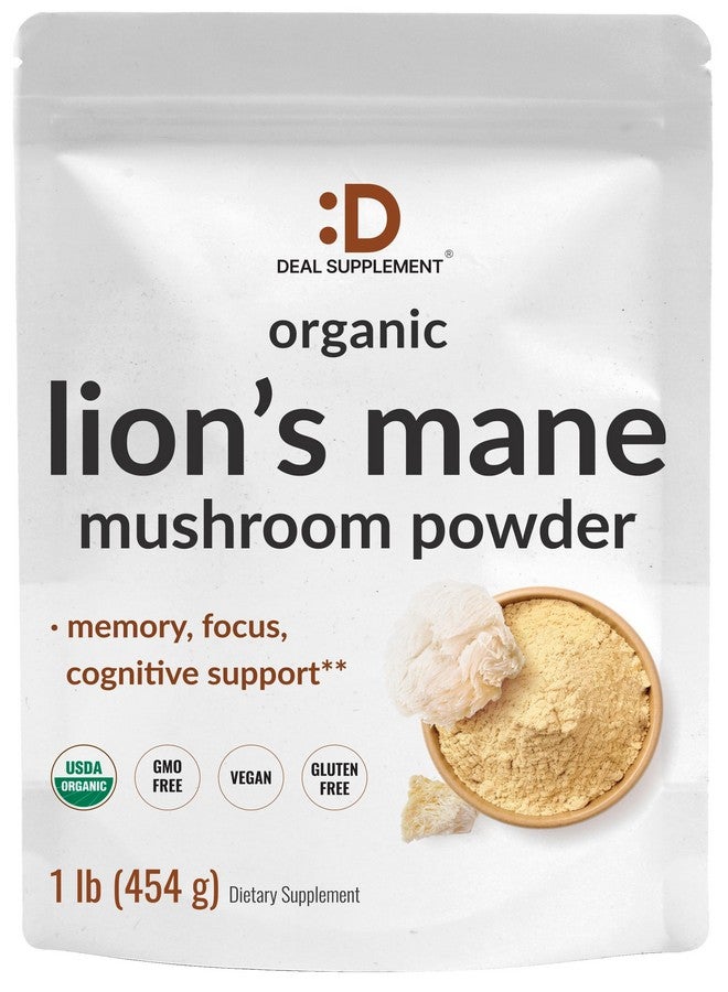 DEAL SUPPLEMENT Organic Lions Mane Mushroom Powder Supplement, 1,500mg Per Serving, 1lb - Active Fruiting Body & Mycelium Extract - Natural Brain Nootropic & Immune System Booster - Non-GMO - Image 1