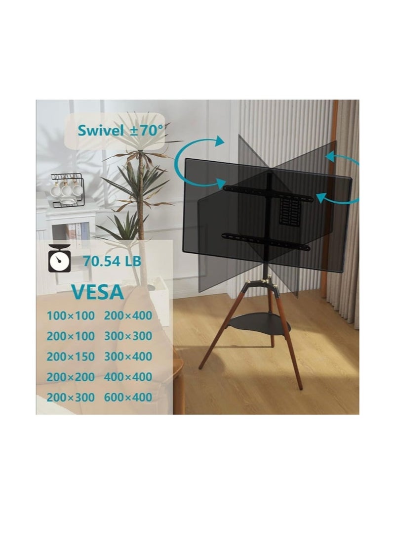 Fydeamer Tripod TV Stand, For 32-65 Inch LED LCD Flat Curved Screens, Height Adjustable With 140° Swivel, Studio Display Stand For Bedroom Living Room Corner - Image 3