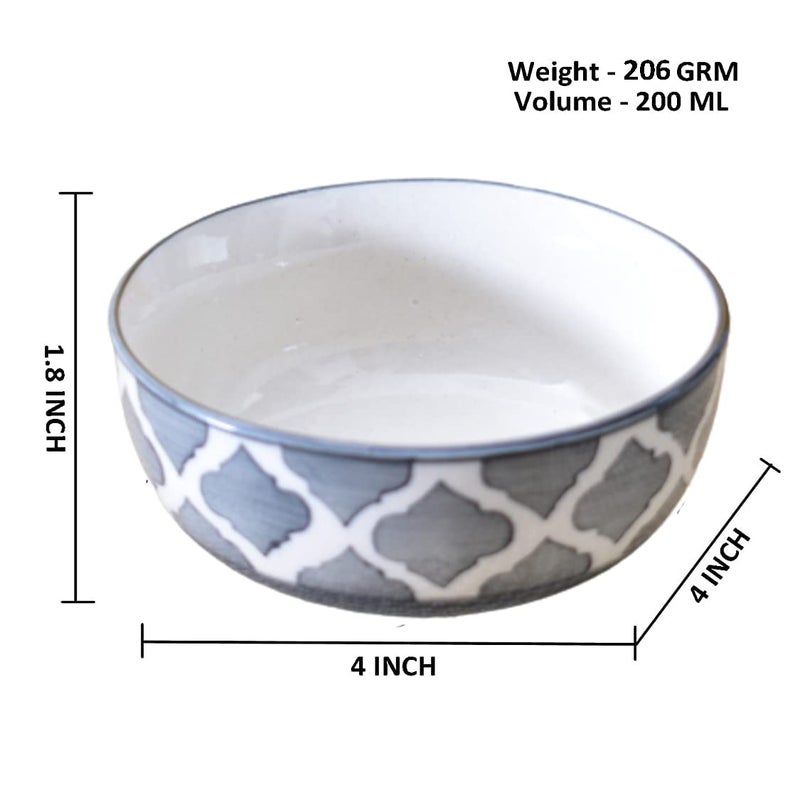 Kunhar Ceramic Hand Painted Dessert Bowls 200 Ml 4 Pieces Grey - Image 2