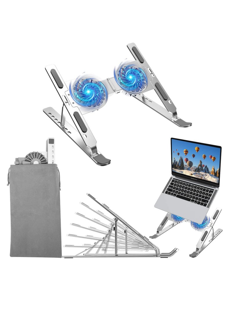Generic AVACOT Adjustable Laptop Stand with USB Cooling Fan, Heat Vent Aluminum Foldable Laptop Stand for MacBook Air Pro, iPad and More Laptops 9-17 Inch | silver  - Image 1