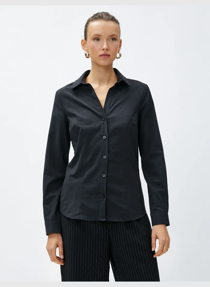 كوتون Slim Fit Long Sleeve Cotton Basic Shirt