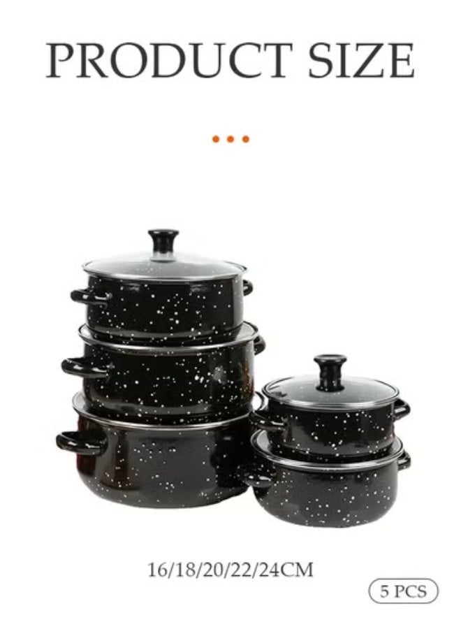 DUNISO 10 قطع من قدر المينا مع غطاء ومقابض، مجموعة أواني طهي غير لاصقة مرقطة، قدر شوربة، قدر كبير للطهي، مقاومة لدرجات الحرارة العالية، مناسبة لأجهزة الطهي بالحث، مواقد الغاز، المواقد الكهربائية، والمواقد السيراميكية. - Image 3