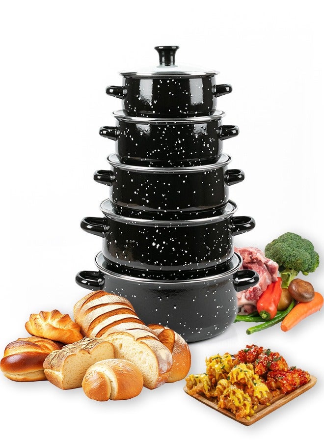 DUNISO 10 قطع من قدر المينا مع غطاء ومقابض، مجموعة أواني طهي غير لاصقة مرقطة، قدر شوربة، قدر كبير للطهي، مقاومة لدرجات الحرارة العالية، مناسبة لأجهزة الطهي بالحث، مواقد الغاز، المواقد الكهربائية، والمواقد السيراميكية. - Image 1