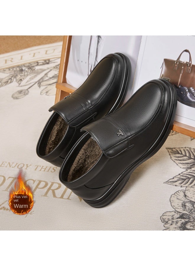 یاركون 【جلد أصلي + فرو ناعم】 أحذية جلدية رجالية للعمل غير الرسمي، أحذية منتصف العمر للأب، أحذية شتوية دافئة مبطنة بالفرو للرجال - Image 4