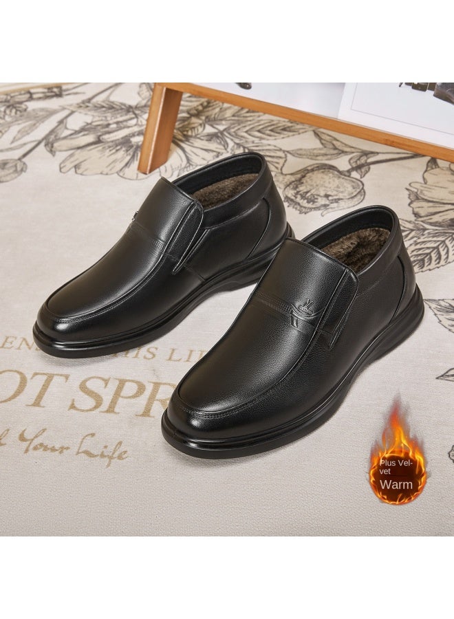 یاركون 【جلد أصلي + فرو ناعم】 أحذية جلدية رجالية للعمل غير الرسمي، أحذية منتصف العمر للأب، أحذية شتوية دافئة مبطنة بالفرو للرجال - Image 3