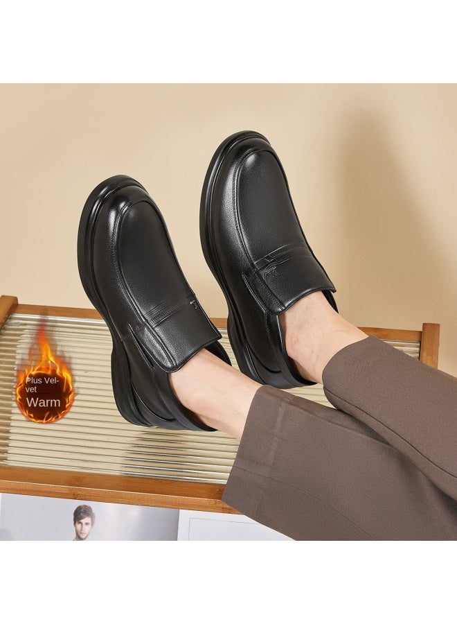 یاركون 【جلد أصلي + فرو ناعم】 أحذية جلدية رجالية للعمل غير الرسمي، أحذية منتصف العمر للأب، أحذية شتوية دافئة مبطنة بالفرو للرجال - Image 5